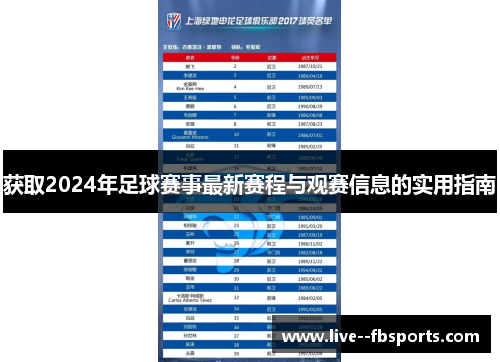 获取2024年足球赛事最新赛程与观赛信息的实用指南